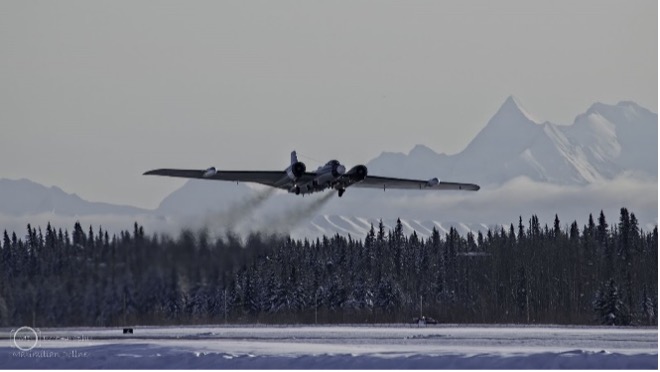 NASA JSC WB-57F aircraft taking off from Eielson Air Force Base