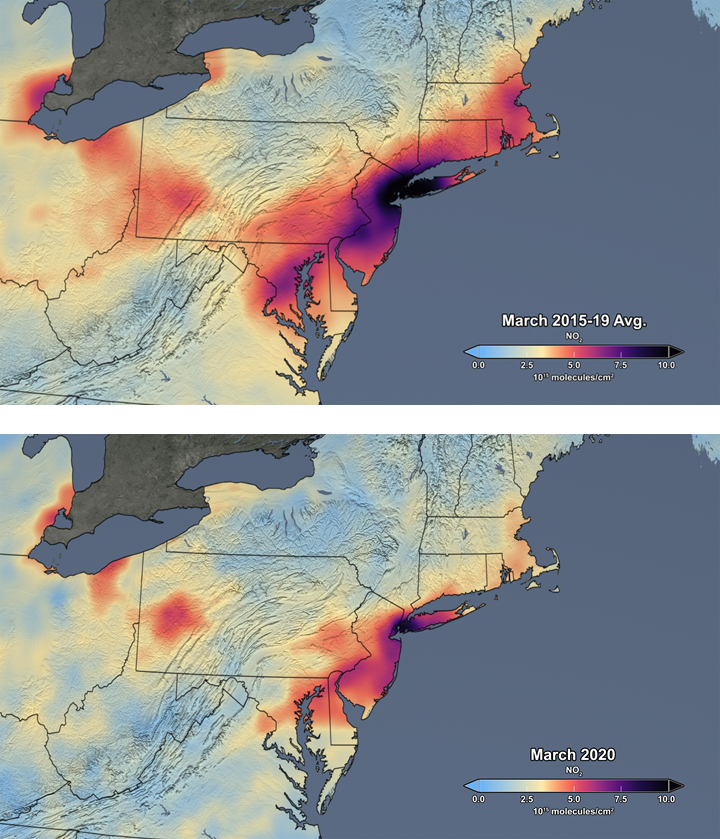 During the COVID lockdown in 2020, the United States saw significant reductions in air pollution over its major metropolitan areas. Similar reductions in air pollution were observed in other regions of the world.