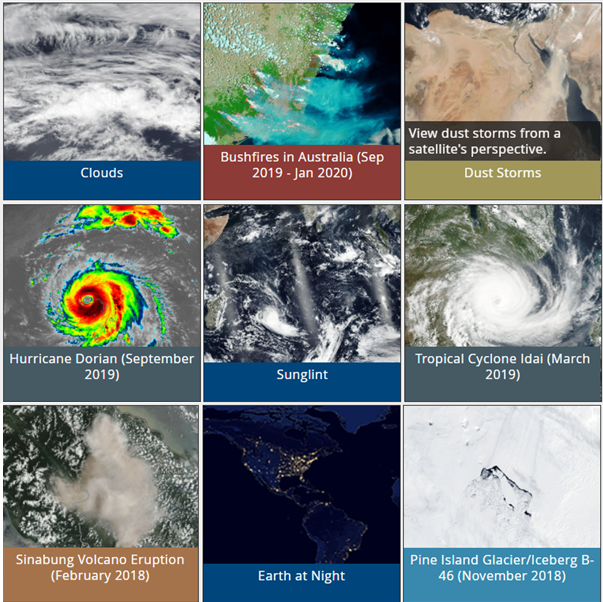 Select from an array of stories to learn more about Worldview, the satellite imagery provided, and events occurring around the world